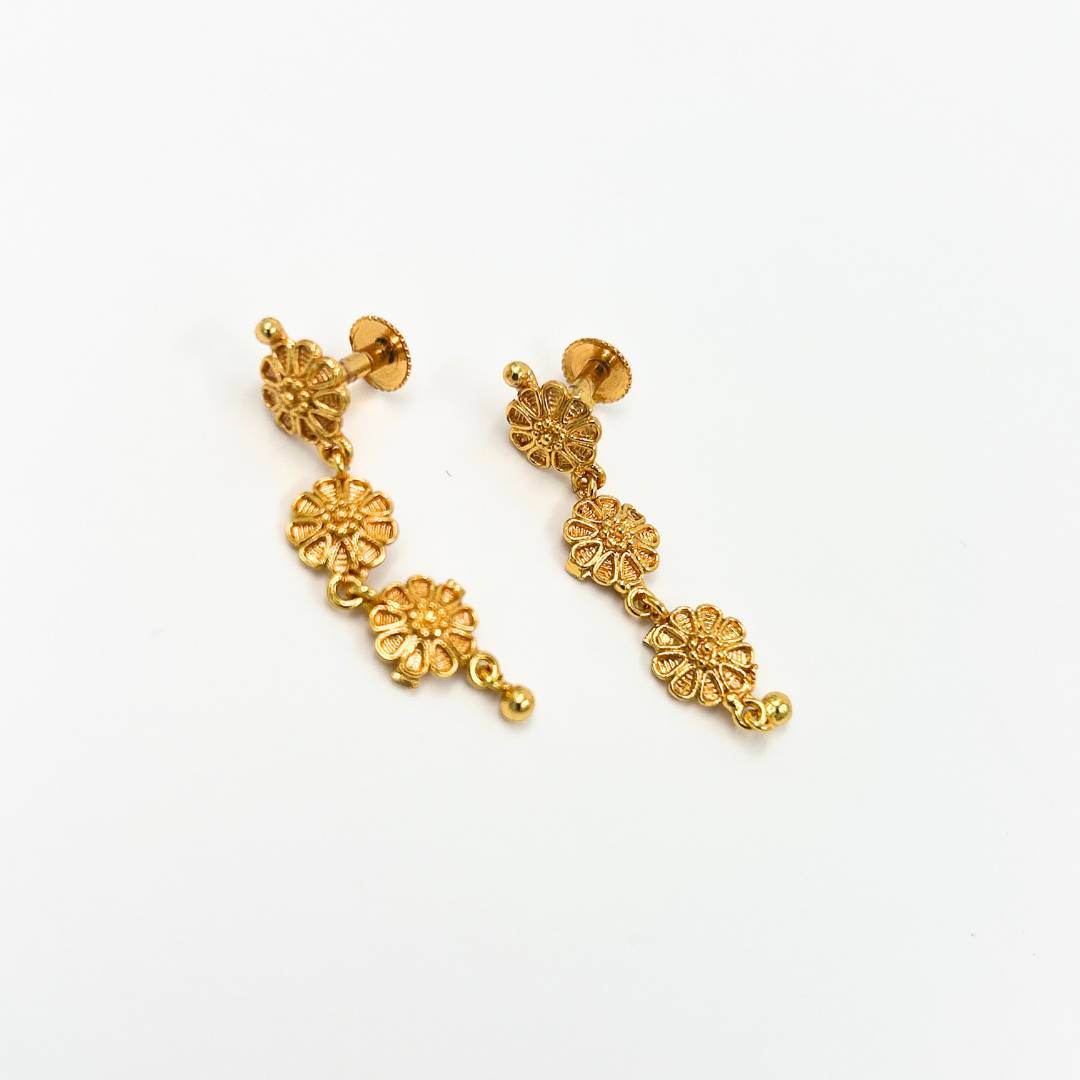 Three Flower Drop Earrings