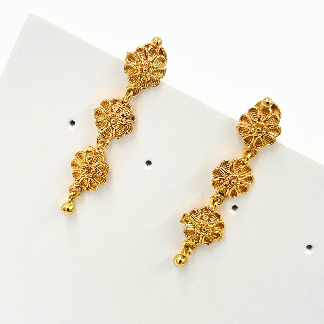 Three Flower Drop Earrings