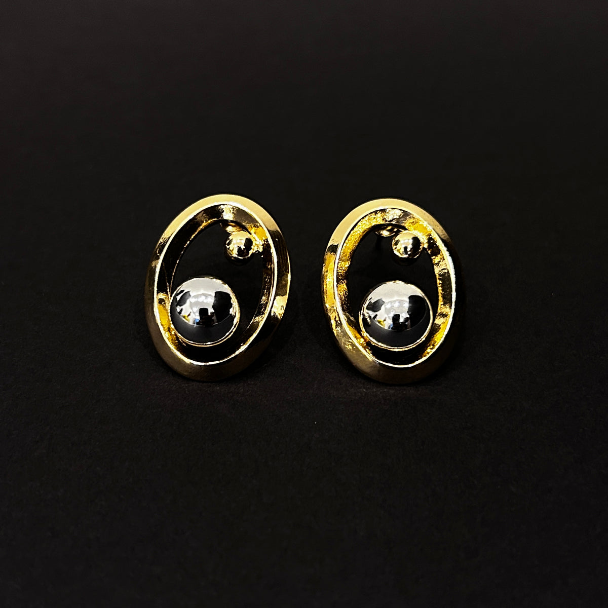 Silver Pearl in Gold Earrings