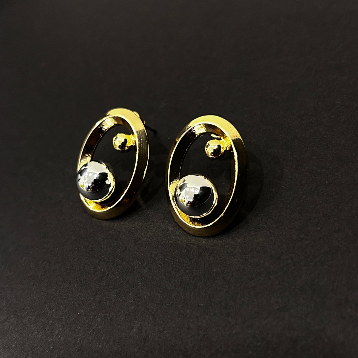 Silver Pearl in Gold Earrings