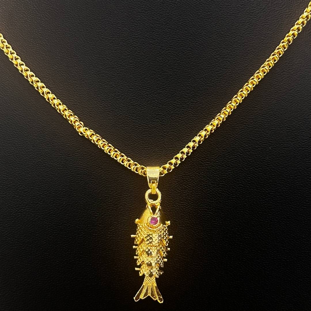 Golden Lucky Fish Men's Chain & Pendant